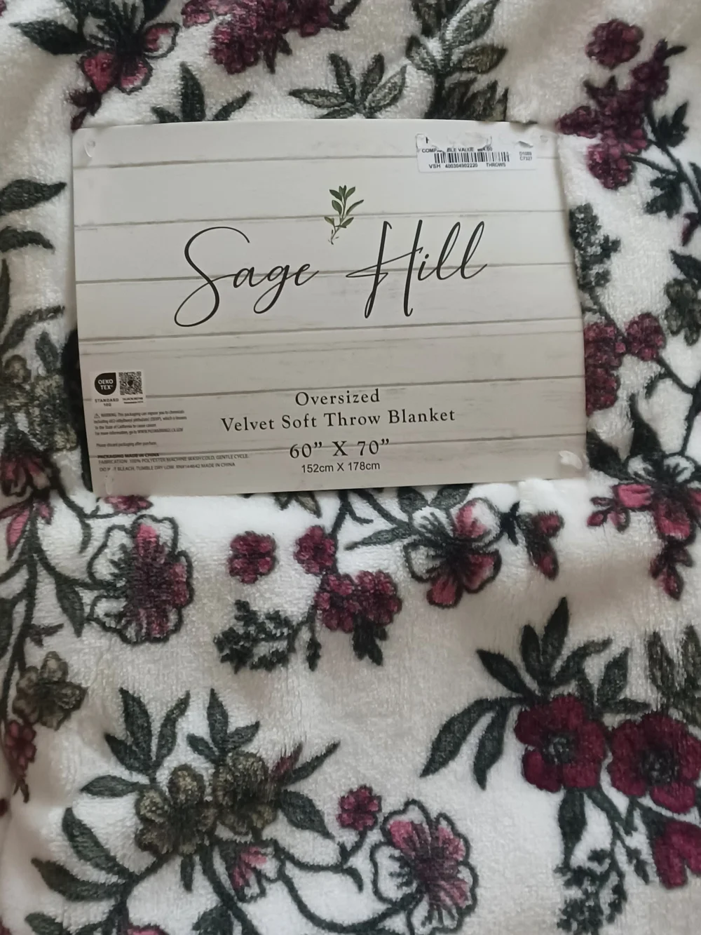 Oversized Velvet Soft Throw Blanket - Sage Hill Floral White & Pink 60x70